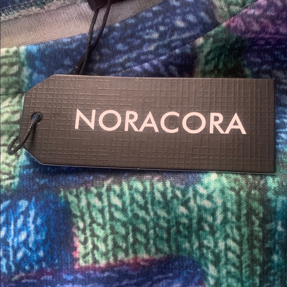 NORACORA Women's Blue Green Knit-Pattern Top